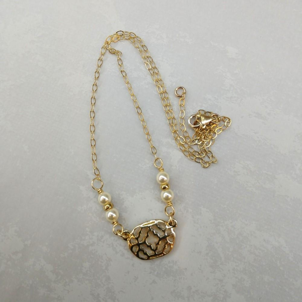 14 K Gold Filled Adjustable Filigree Pearl Choker As Seen on Tv Molly Ringwald