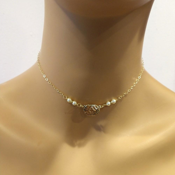 14 K Gold Filled Adjustable Filigree Pearl Choker As Seen on Tv Molly Ringwald