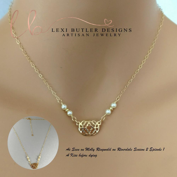 14 K Gold Filled Adjustable Filigree Pearl Choker As Seen on Tv Molly Ringwald