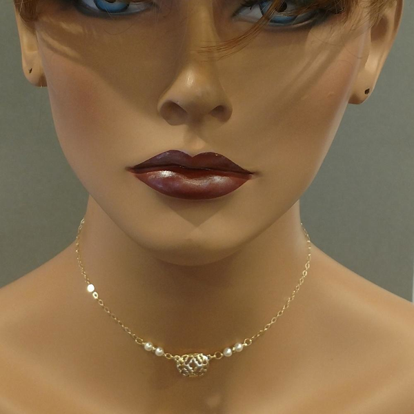 14 K Gold Filled Adjustable Filigree Pearl Choker As Seen on Tv Molly Ringwald