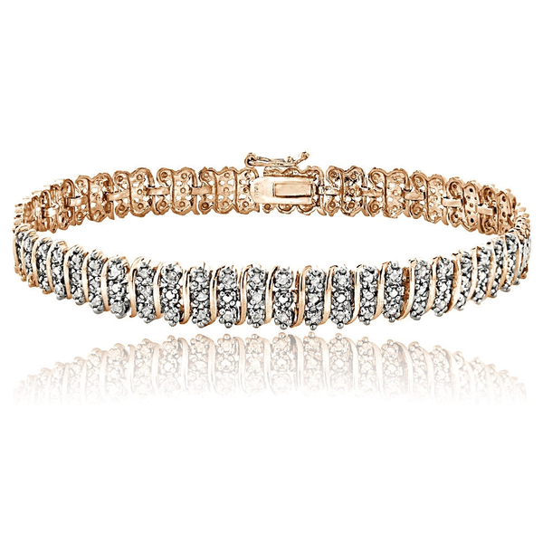 Rose Gold Tone 1 Ct TDW Diamond S Pattern Tennis Bracelet