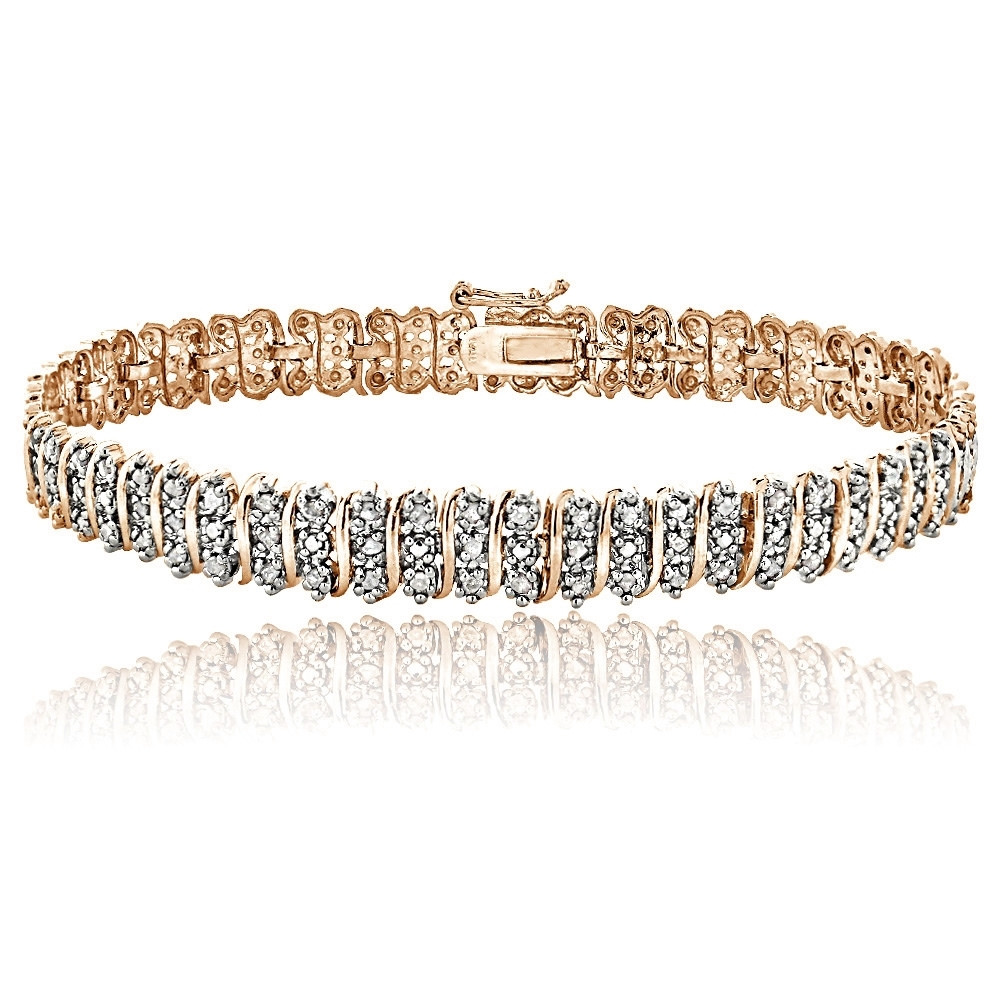 Rose Gold Tone 1 Ct TDW Diamond S Pattern Tennis Bracelet